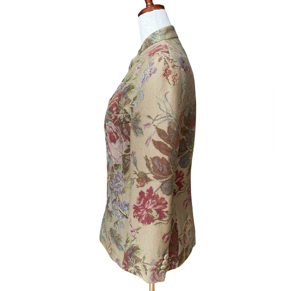 RARE Vintage Ralph Lauren Taupe Floral Tapestry Stand-Collar Blazer Size 6 - Picture 2 of 10